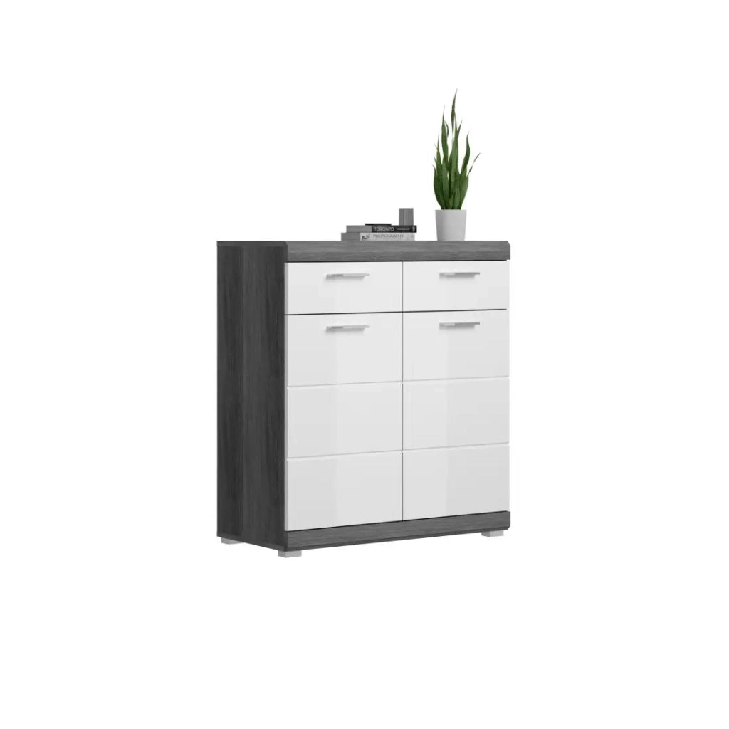 Buffet SCOTT – Bianco lucido – 2 porte, 2 cassetti – Da appoggiare