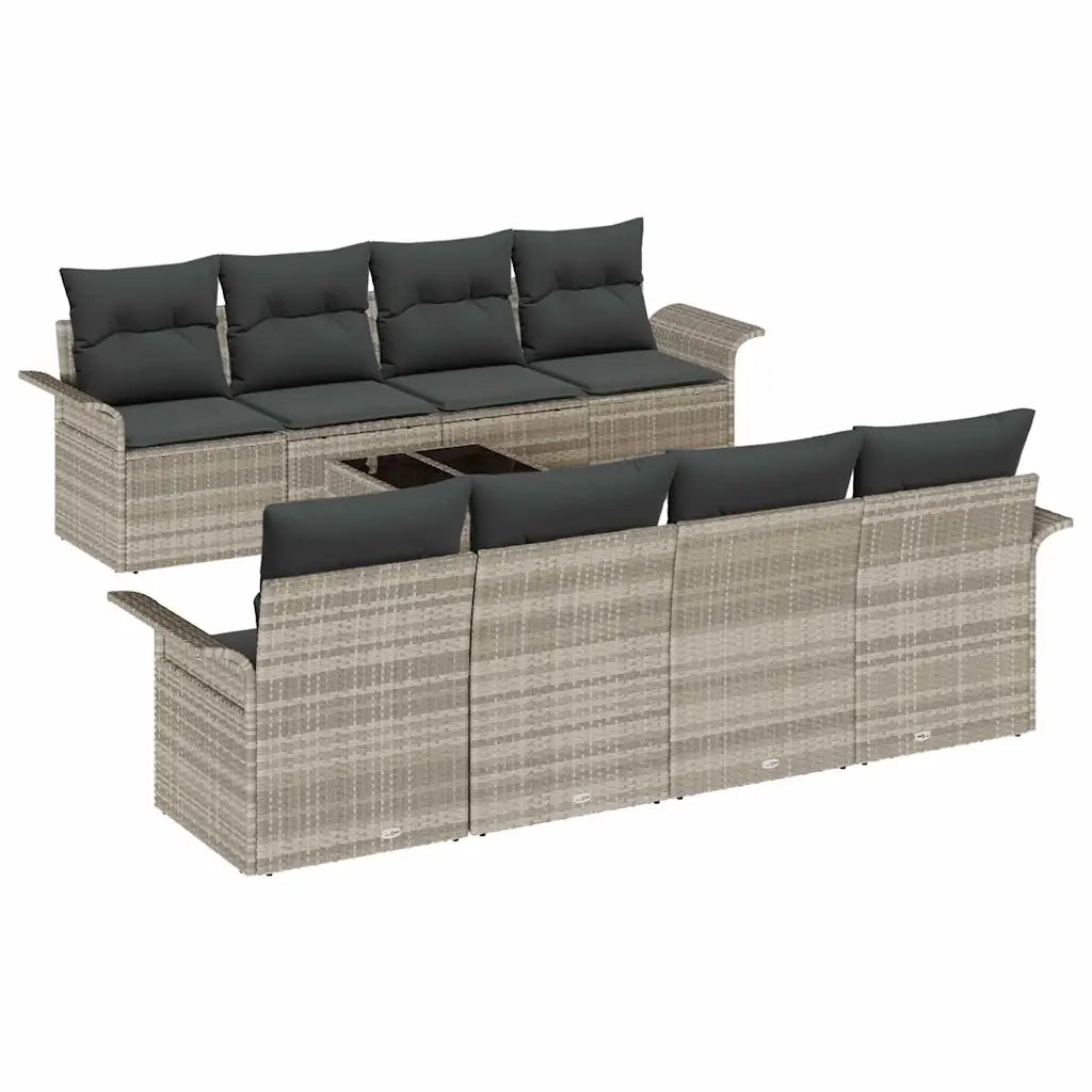 Set Divano da Giardino 9 pcs Grigio chiaro Poly Rattan