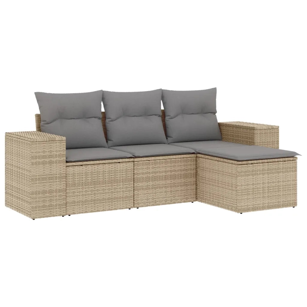 Set Divano da Giardino 4 pz con Cuscini Beige in Polyrattan 3222468