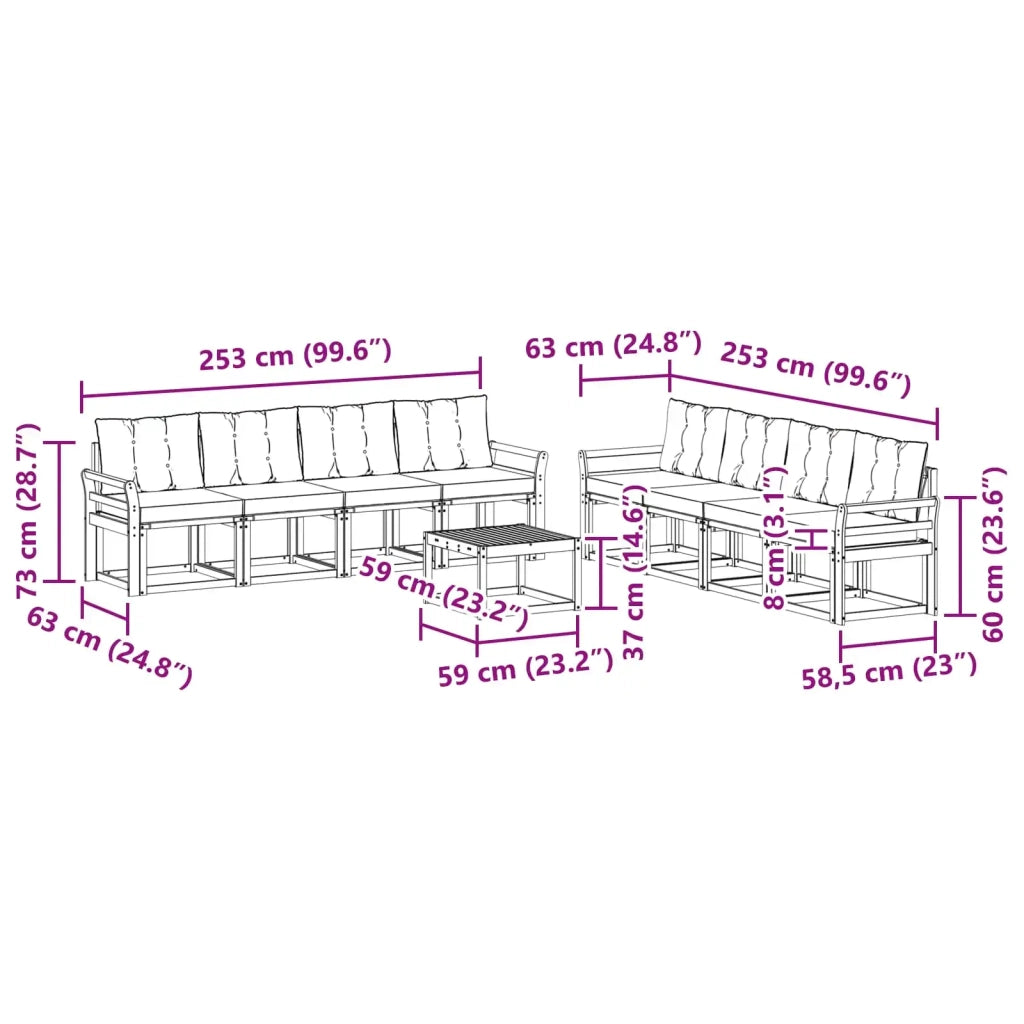 Set di divani da esterno con cuscino 9 pcs Bianco e Nero 3389334