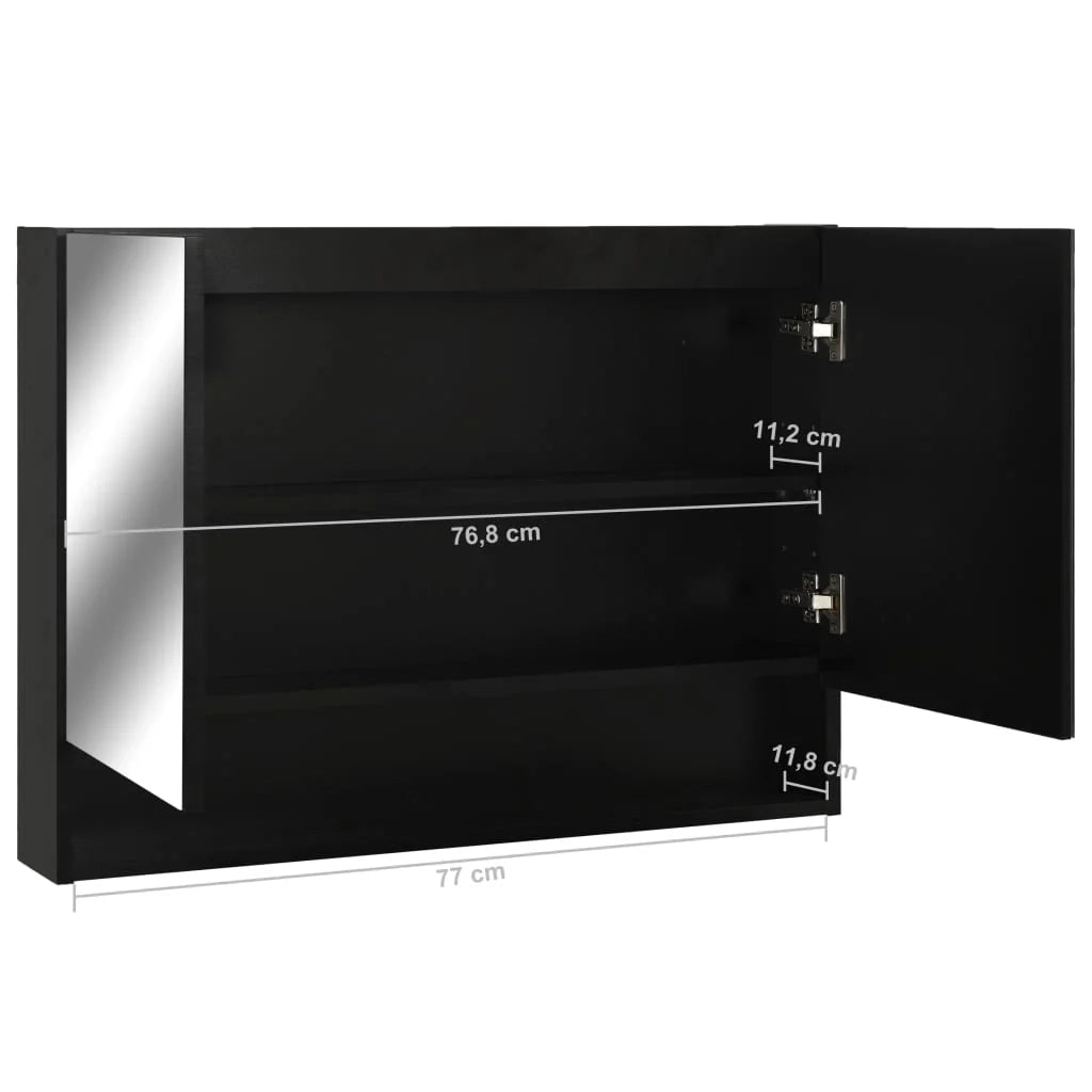 Mobiletto a specchio da bagno a LED 80 x 15 x 60 cm MDF nero 02_0006734