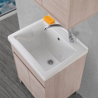 Vasca lavatoio 60x50 cm in ceramica bianca da installare da incasso