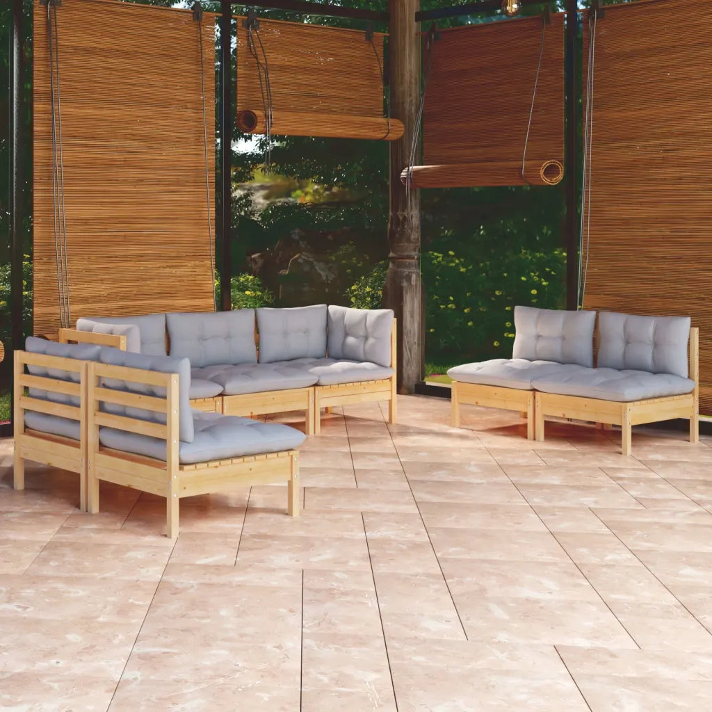 Set Divani da Giardino 7 pz con Cuscini Grigi Massello di Pino 3096219