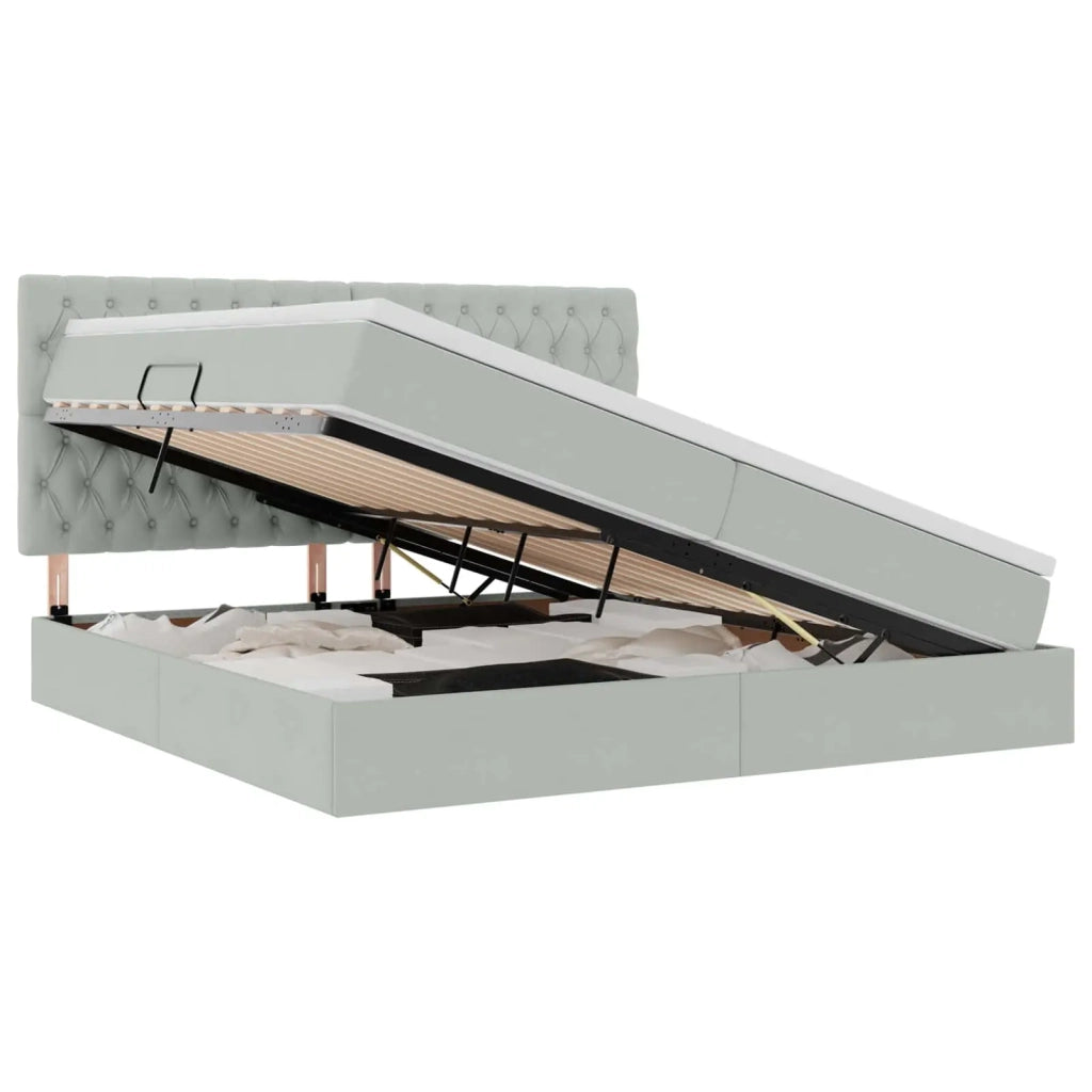Letto con contenitore e LED Grigio chiaro 200 x 200 cm Velluto 3372747