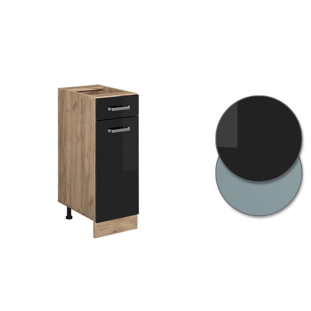 Mobiletto base per cucina R-Line Nero lucido/Rovere dorato 30 cm PL Marmo Vicco