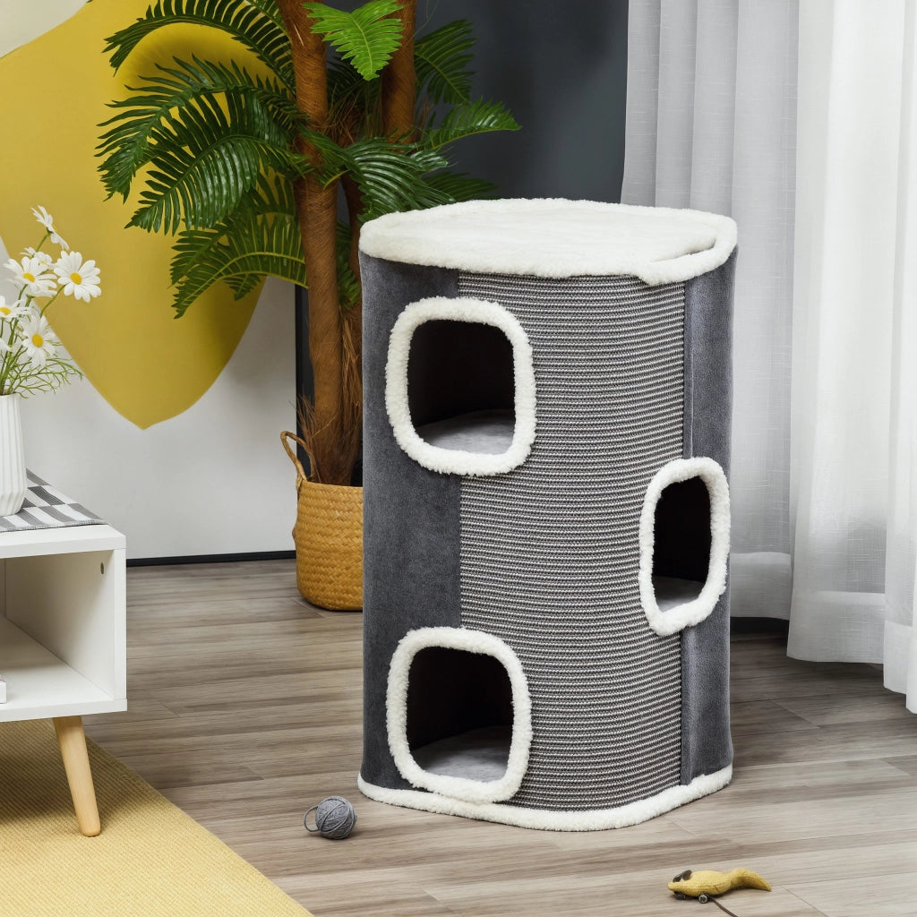 Tiragraffi a Torre 74cm con Cuccia e Cuscino ¨C Xylo ¨C Grigio e Bianco