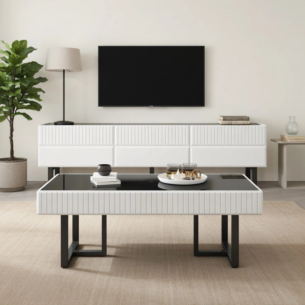 Cassettiera per TV nero-bianco in MDF e truciolare lunghezza 170 cm