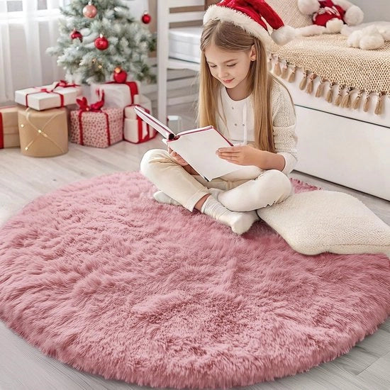 Tappeto Fluffino Antiscivolo con Fondino Lavabile Grande per Camera da Bambina, Camera da Principe, Camera da Letto - 200 cm Circolare, Rosa
