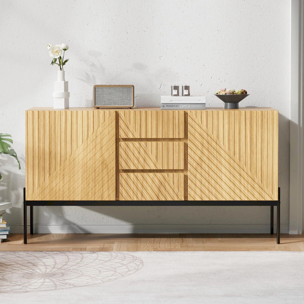 SIDEBOARD design lineare 140x40x75 cm Naturale con ripiani regolabili