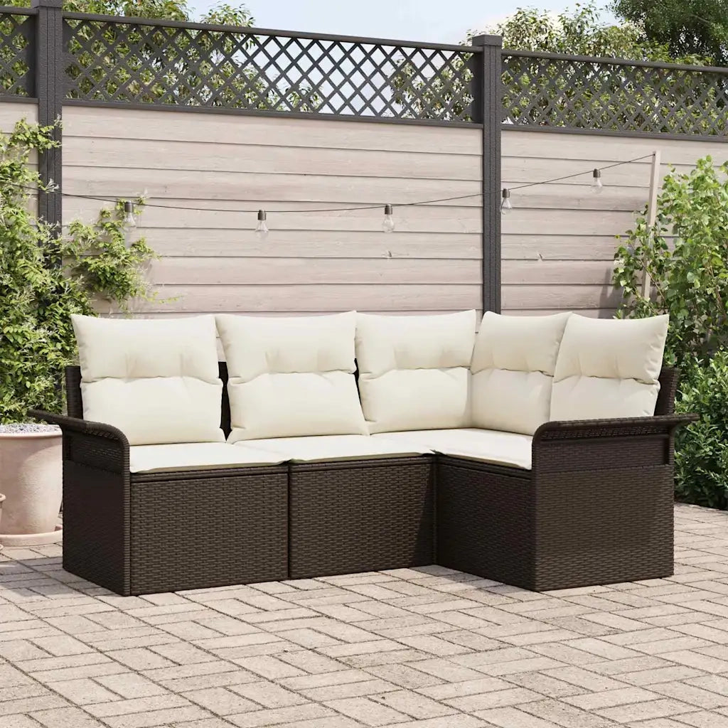 Set Divano da Giardino con cuscino 4 pcs Marrone polyrattan