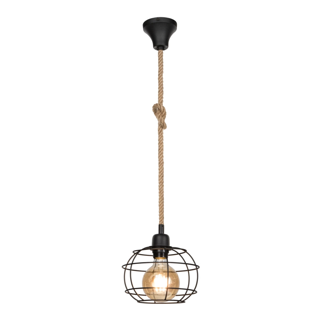 Lampada a Sospensione 'Altrincham' a Corda Iuta con Nodo e Paralume a Gabbia [lux.pro]
