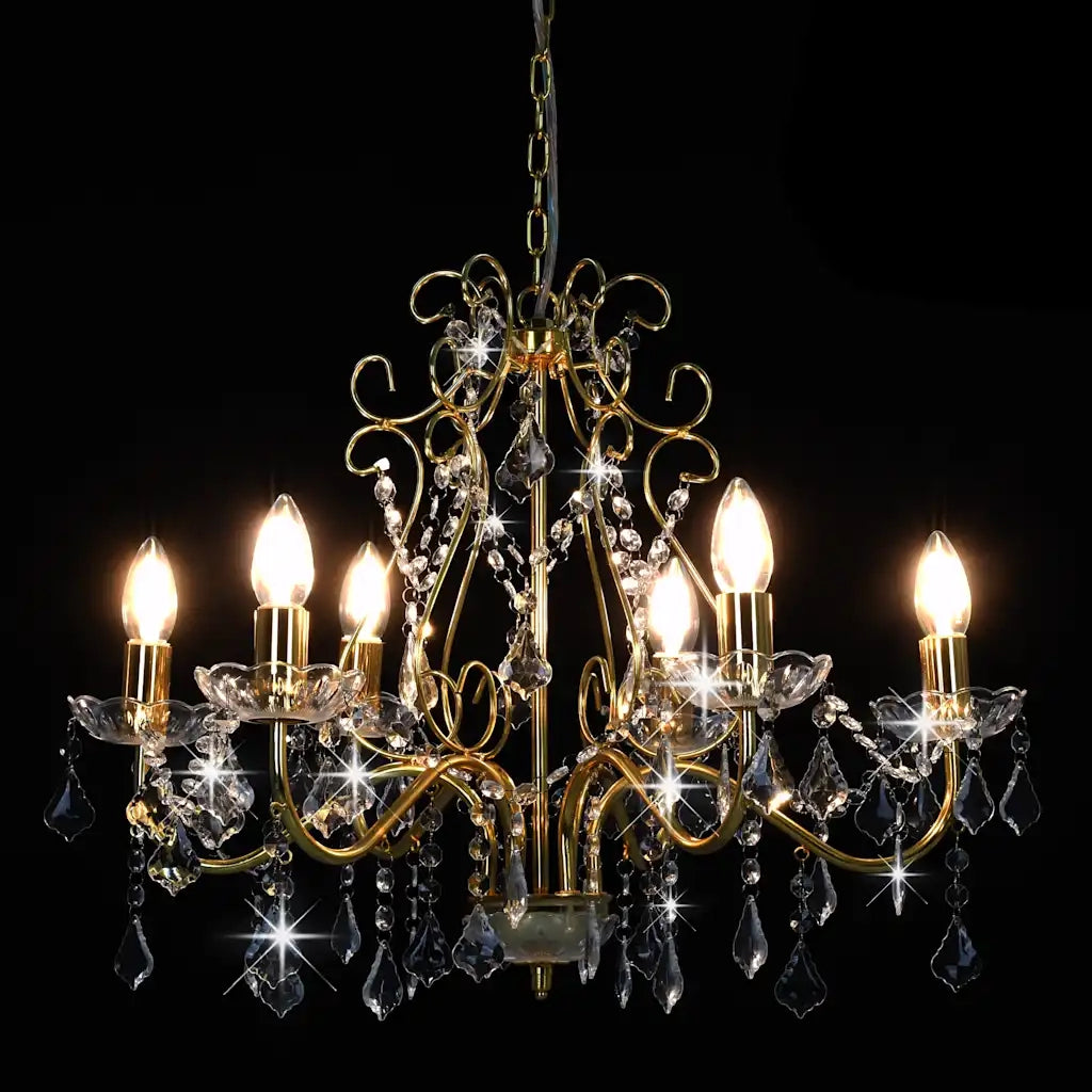 Lampadario con Perline di Cristallo Dorato Tondo 6 E14 281603