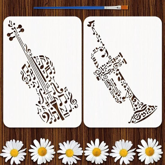 Due Stencil per Strumenti Musicali - Schede per Pittura Reutilizzabili