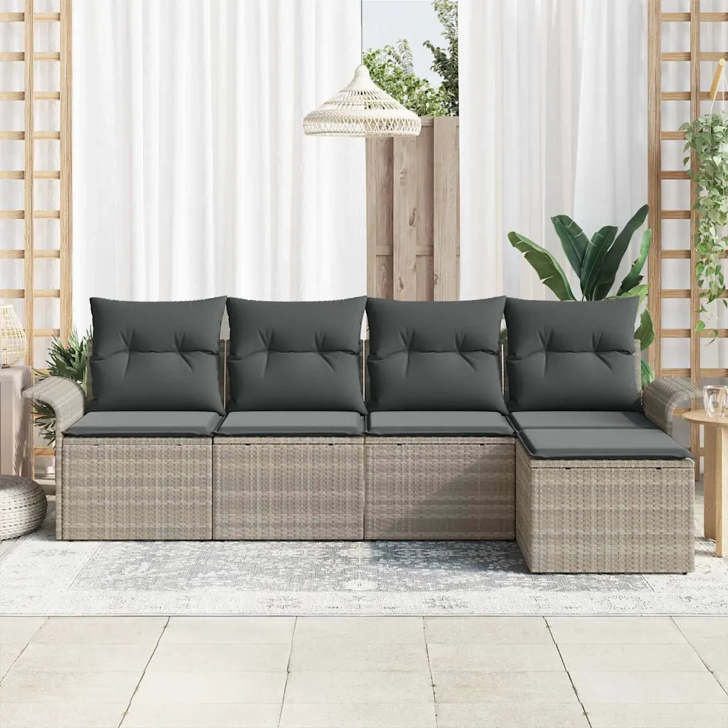 Divano da esterno con cuscino 5 pz-Set di 5 Sofa da Giardino Grigio chiaro polyrattan