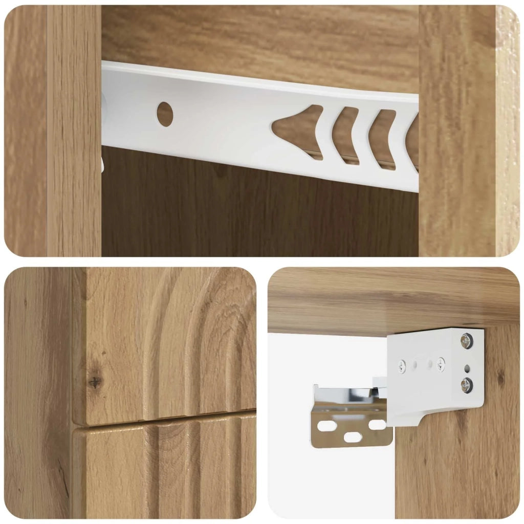 Set di 2 Comodini | Armadio da Notte | Mobiletto da notte a muro con cassetto Rovere Artigianale