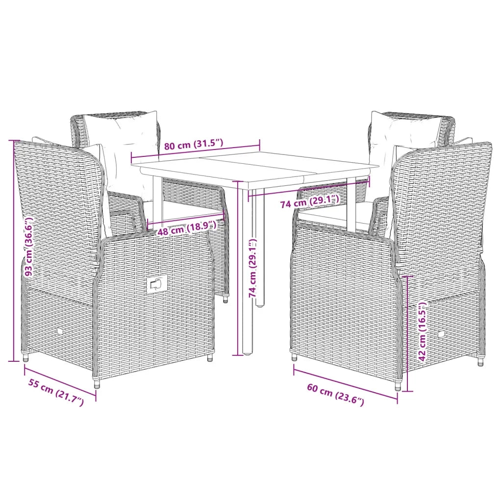 Set da Pranzo da Giardino 5 pz Nero con Cuscini in Polyrattan 3262834