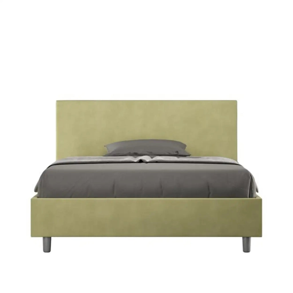 Letto matrimoniale francese contenitore imbottito 140x210 microfibra tè verde Adele