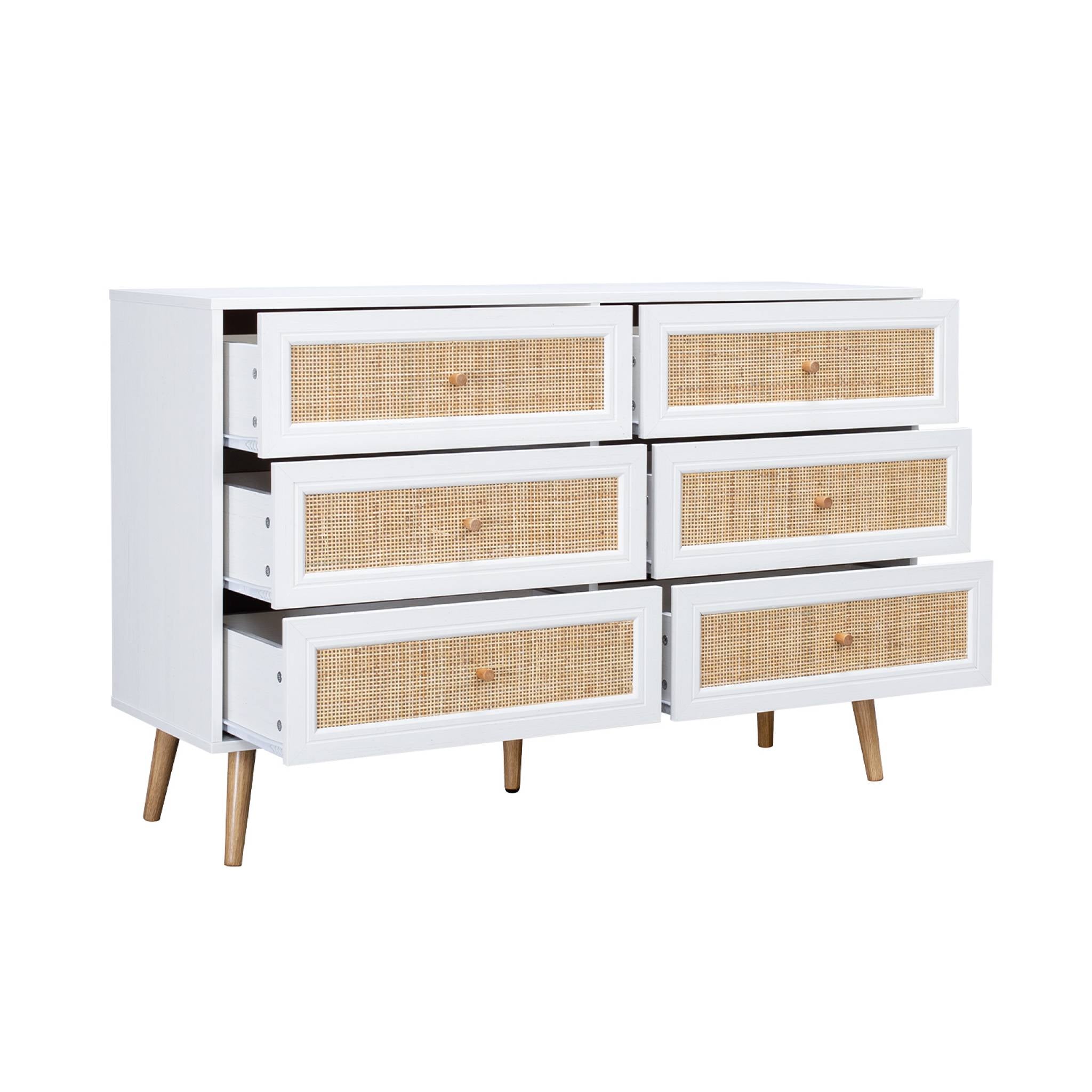 Cassettiera effetto legno e canna a 6 cassetti, bianco