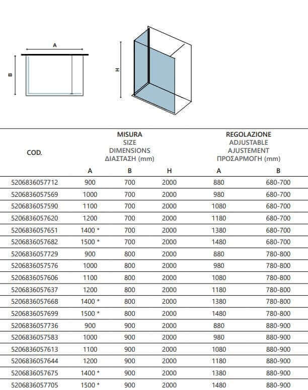Box Doccia Walk in Profili Cromati H200cm 8mm Anticalcare - 70x90