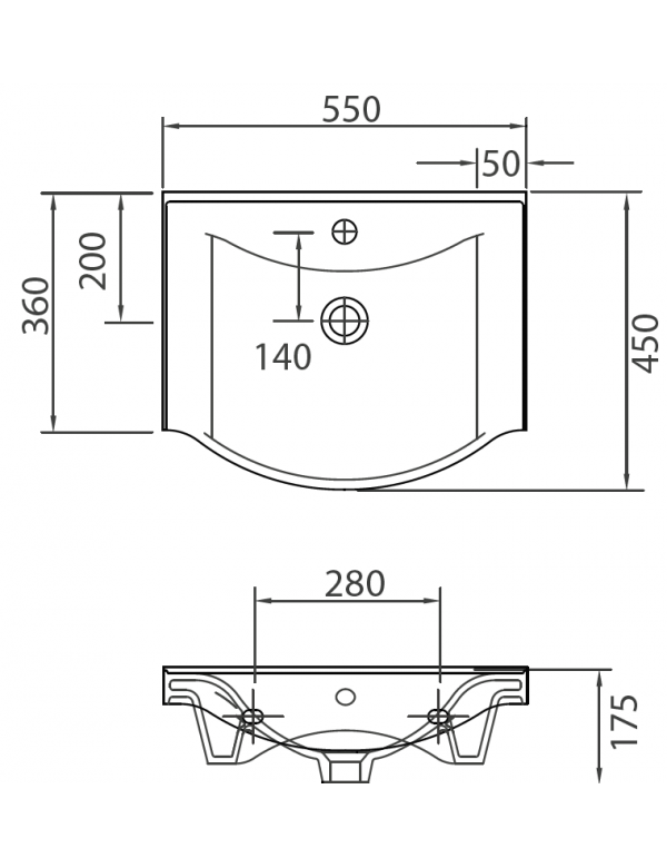 Lavabo sospeso BASIC rettangolare 55x45x17,5 cm