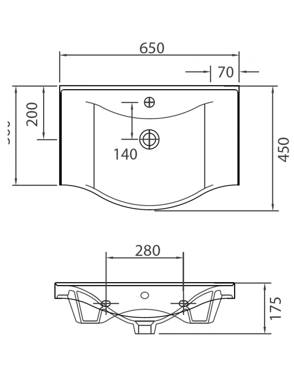 Lavabo sospeso BASIC rettangolare 65x45x17,5 cm