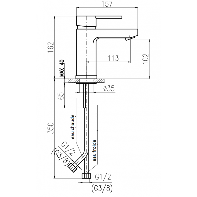 Miscelatore lavabo ZAMBEZE con sifone in ottone cromato