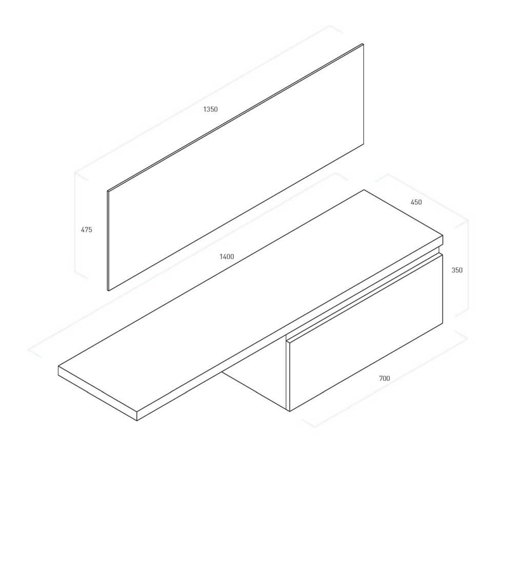 Composizione Mobile Bagno 70cm Sospeso Un Cassetto Specchio E Lampada - Tabacco Chiaro