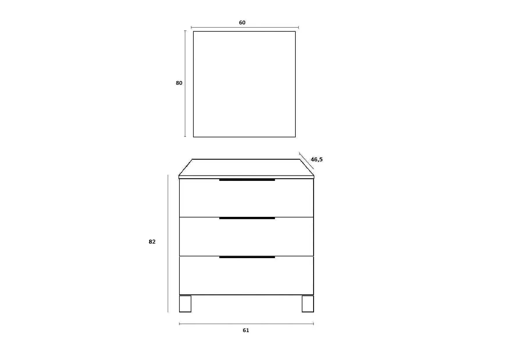 Mobile Bagno 60cm a Terra Con Tre Cassetti e Specchio - Bianco Laccato Lucido