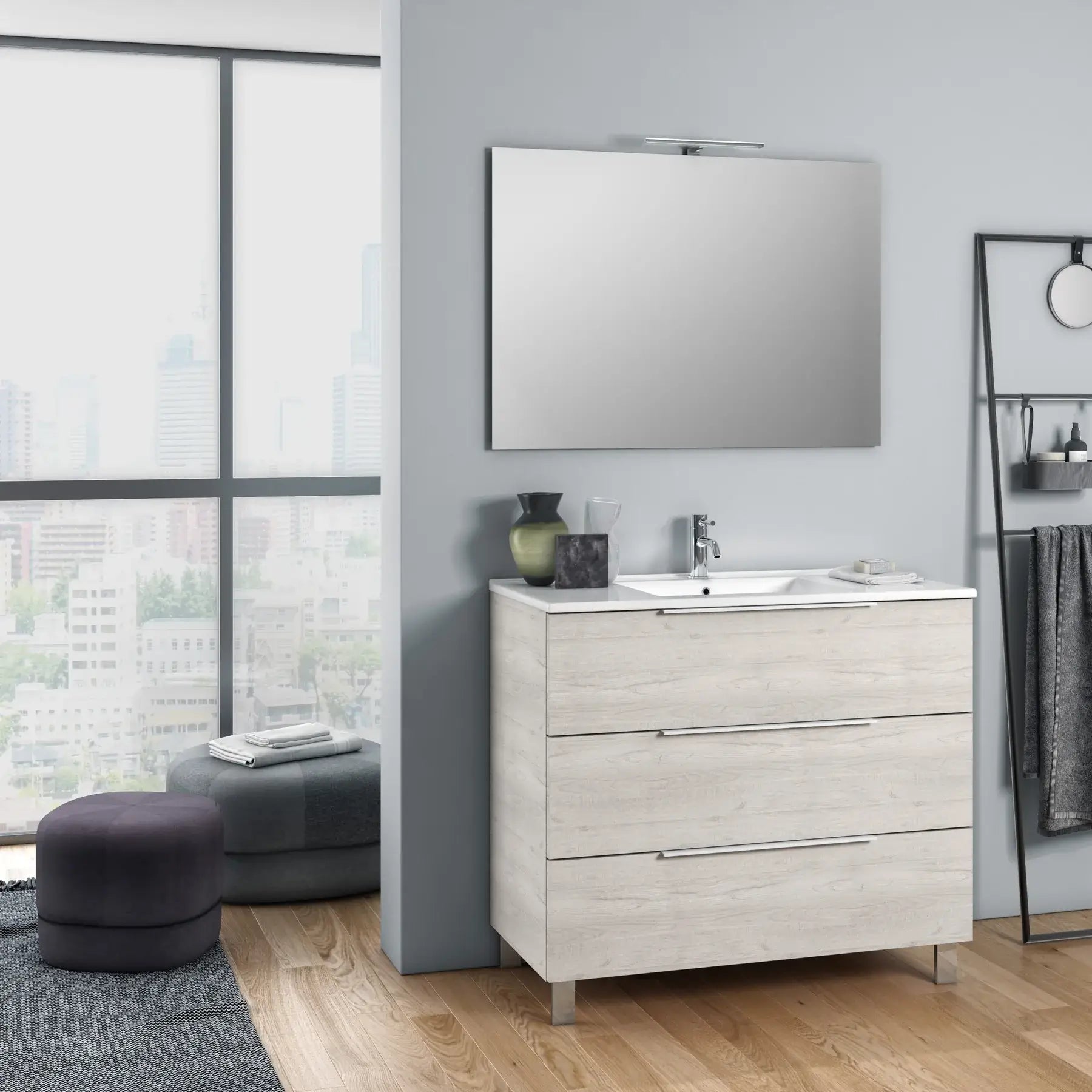 Composizione Mobile Bagno 80cm a Terra Con Tre Cassetti e Specchio - Sherwood