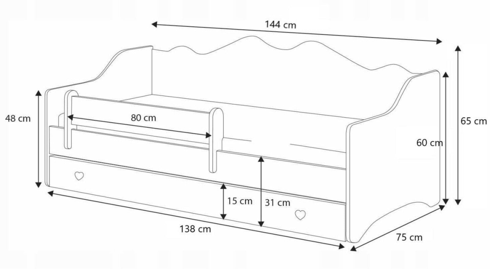 Letto per bambini EMMA 140x70 con materasso - Bianco/Rosa