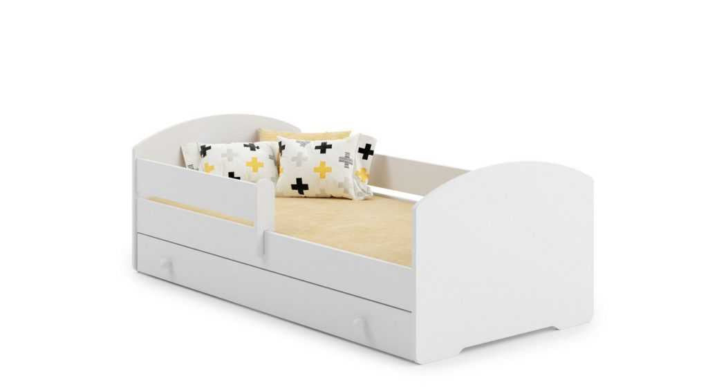 Letto singolo LUK 180x80 con sponde e cassetto, con materasso - Bianco