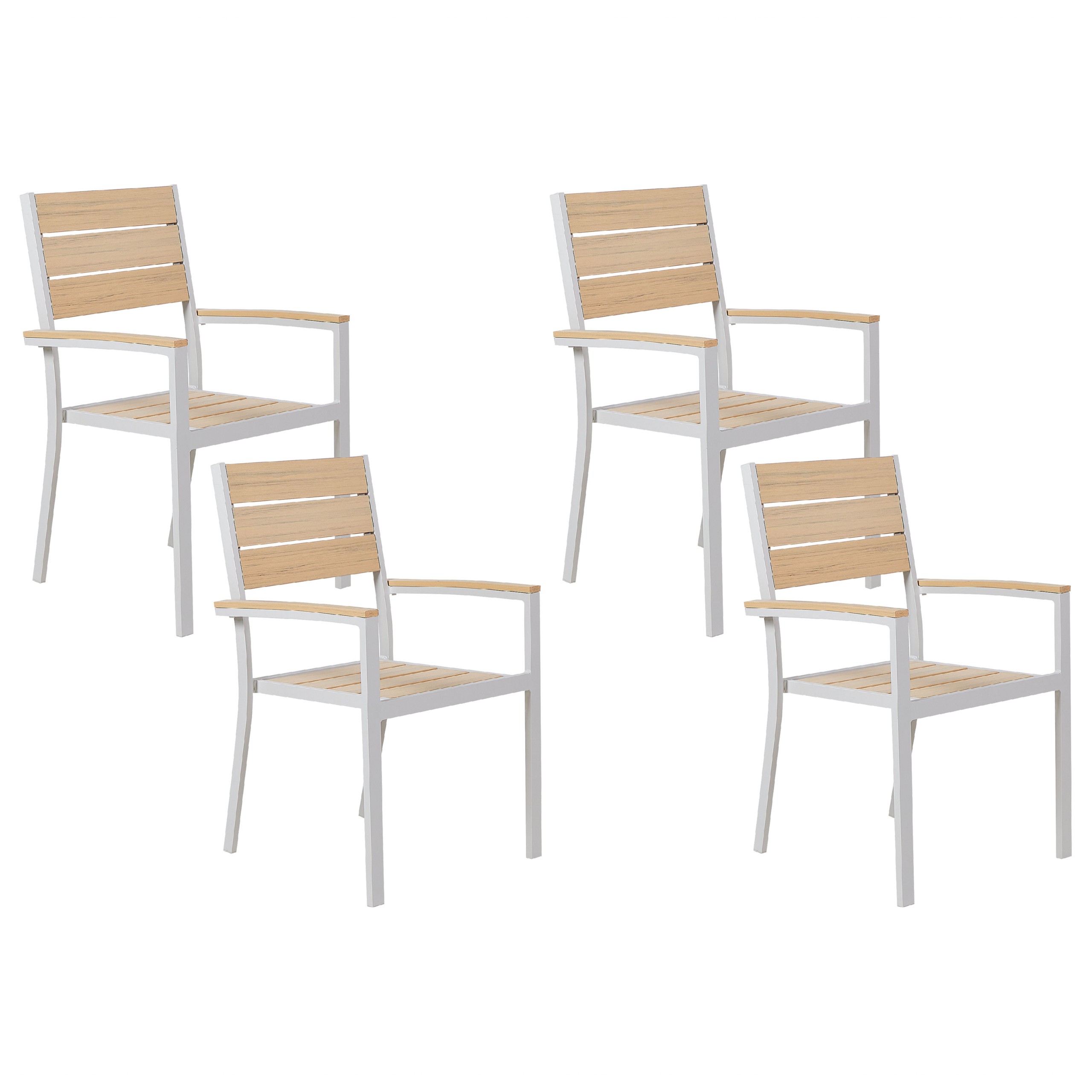 Set di 4 sedie da pranzo da giardino Struttura in alluminio bianco Seduta beige sedie impilabili da giardino