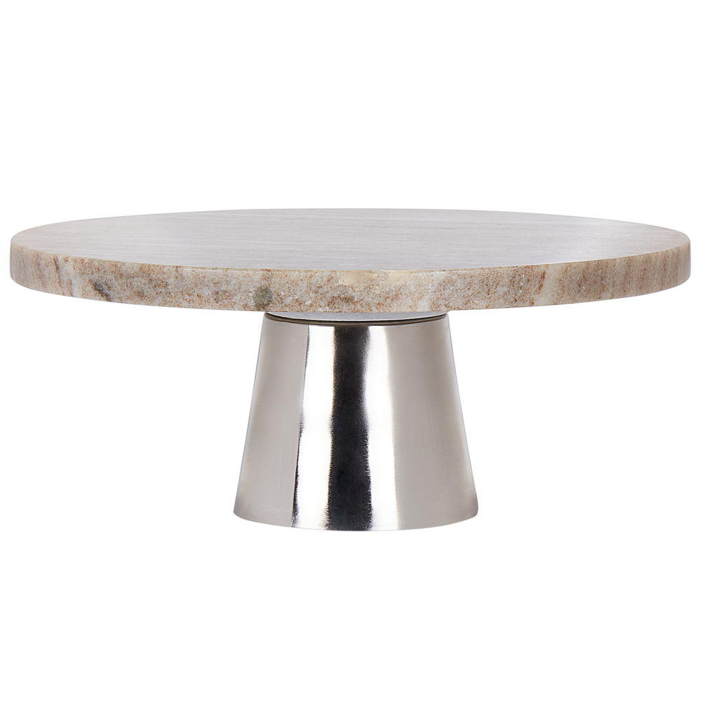 Alzata per torte elegante e decorativa  di marmo e acciaio inox intagliato Beige e Argento servi dolci supporto decorativo