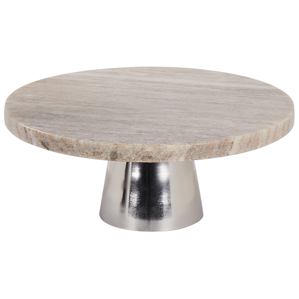 Alzata per torte elegante e decorativa  di marmo e acciaio inox intagliato Beige e Argento servi dolci supporto decorativo